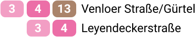 Venloer Straße/Gürtel 13 4 3 4 3 9 Leyendeckerstraße